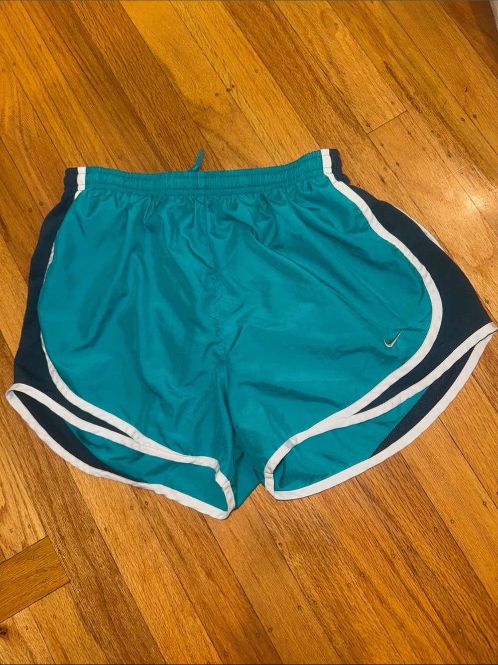 Nike Teal and Navy Athletic Running Shorts with White Trim